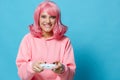 young woman playing games joystick fun Lifestyle fashion Royalty Free Stock Photo