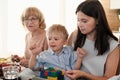 Woman visiting her parents Royalty Free Stock Photo