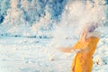 Young Woman playing with snow Outdoor Winter Lifestyle Royalty Free Stock Photo