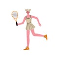 Young Woman Playing Tennis, Female Professional Athlete Character in Sportswear With Tennis Racket, Active Healthy