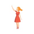Young woman pointing with her finger up, faceless girl character gesturing vector Illustration on a white background