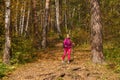 Woman trekking in the autumn forest Royalty Free Stock Photo