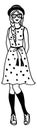 Young woman in polka dot dress. Fashion sketch