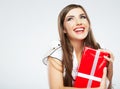Young woman portrait hold christmas gift. Royalty Free Stock Photo