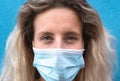 Young woman portrait wearing surgical face mask - People self quarantine for preventing and stop corona virus spread