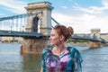 Young woman posing at Chain Bridge, Budapest, Hungary Royalty Free Stock Photo
