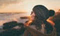 Young woman posing in front of sunset in Italy, Travel concept Royalty Free Stock Photo