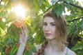 Young woman posing in spring garden Royalty Free Stock Photo