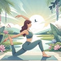 Young woman practices yoga,Image is generated with the use of an AI