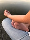 Young woman practices yoga and meditates in the lotus position Royalty Free Stock Photo