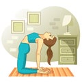 Young woman practicing yoga at home and meditating. Simple exercise at home. Physical and spiritual practice. Iillustration in