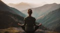 Young woman practicing yoga in mountains at sunset. Harmony, meditation, healthy lifestyle, relaxation, yoga, self care Royalty Free Stock Photo