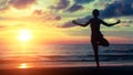 Young woman practicing yoga on the sea beach Royalty Free Stock Photo