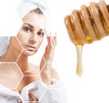 Young woman prepare for honey facial mask.