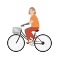 Young woman with a prosthetic arm riding a bicycle. Handicapped person Royalty Free Stock Photo