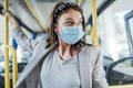 Young woman in protective mask traveling in the bus Royalty Free Stock Photo