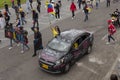 A young woman protester with colombian flag during paro nacional marches