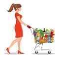 Young woman pushing supermarket Royalty Free Stock Photo