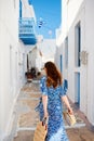 Young woman in Pyrgos village Royalty Free Stock Photo