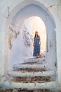 Young woman in Pyrgos village Royalty Free Stock Photo