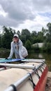 Young woman rafting on the river Royalty Free Stock Photo