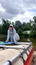 Young woman rafting on the river Royalty Free Stock Photo