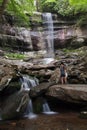 Young woman at Rainbow Falls in the Smoky Mountains.