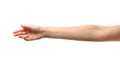 Young woman reaching hand for shake, closeup