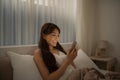 Young woman read message on cellphone Royalty Free Stock Photo