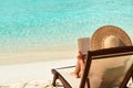 Young woman reading a book at beach Royalty Free Stock Photo