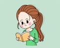 Young woman reading book concept cartoon hand drawn