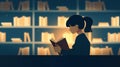 Young woman reading a book in a quiet library Royalty Free Stock Photo