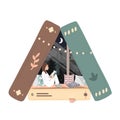 Young woman reading a book in the tent from books. Book lovers themed illustration in minimal flat style, vector