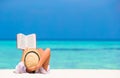 Young woman reading book during tropical white Royalty Free Stock Photo