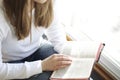 Young Woman Reading Holy Bible Royalty Free Stock Photo