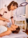 Young woman receiving electric facial massage