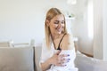 Young woman receiving getting vaccinated immunity with bandage on her upper arm, concept of innoculation, vaccination, side Royalty Free Stock Photo