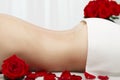 Young Woman Receiving Swedish Deep Tissue Massage Red Roses Royalty Free Stock Photo