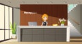 Young woman, reception desk. Interior design office