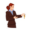 Young Woman Receptionist Serving Client Giving Key Vector Illustration Royalty Free Stock Photo