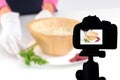 Young woman recording her video blog healthy food preparation, Food Blog concept Royalty Free Stock Photo