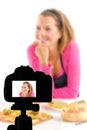 Young woman recording her video blog healthy food preparation, Food Blog concept Royalty Free Stock Photo