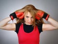 Young woman in red gloves for boxing Royalty Free Stock Photo