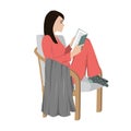 Young woman reading a book and sitting on comfortable chair at home. Vector illustration Royalty Free Stock Photo