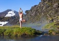 Young woman relax in a hot spring. Iceland Landmannalaugar