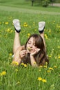 Young woman relaxation on grass
