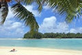 Woman relaxing on the beach Muri Lagoon Rarotonga Cook Islands Royalty Free Stock Photo