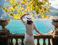 Young woman relaxing on beautiful Garda lake Royalty Free Stock Photo