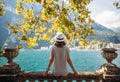 Young woman relaxing on beautiful Garda lake Royalty Free Stock Photo