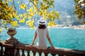 Young woman relaxing on beautiful Garda lake Royalty Free Stock Photo